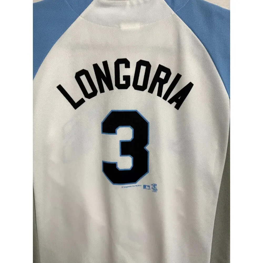 Genuine Merchandise Tampa Bay Rays Evan Longoria #3 Jersey Boys 14/16 White Blue - Picture 10 of 11